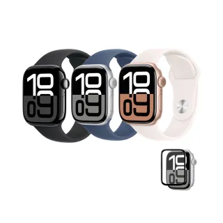 鋼化保貼組【Apple】Apple Watch S10 GPS 46mm(鋁金屬錶殼搭配運動型錶帶)