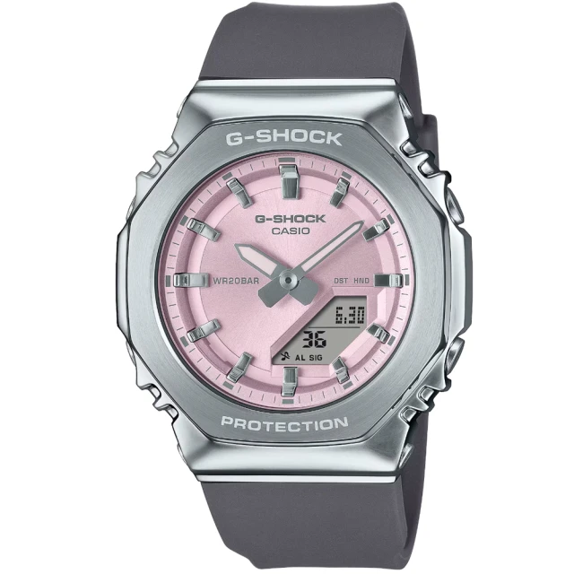 CASIO 卡西歐 卡西歐G-SHOCK WOMAN金屬鬧鈴雙顯運動錶-淡粉(GM-S2110-4A 台灣公司貨)