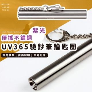 【精辰】便攜不鏽鋼UV365驗鈔筆鑰匙圈(螢光劑UV檢測 UV手電筒 紫外線驗鈔 手提檢測燈 鑒定工具 365nm 鑑定)