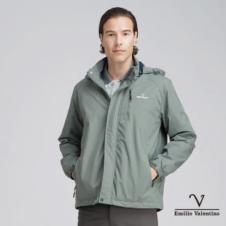 【Emilio Valentino 範倫鐵諾】男 輕量 防風防潑水 連帽 衝鋒衣 防風 外套 墨綠(22-4K8252)