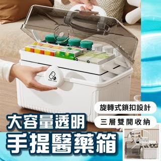 【homer生活家】大容量透明手提醫藥箱(醫療急救藥盒 手提箱 藥箱 雜物箱 收納盒 多層醫藥箱 醫藥箱)