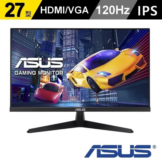 【ASUS 華碩】VY279HGR 27型 IPS FHD 120Hz 護眼電競螢幕(Adaptive-Sync/1ms/藍光濾不閃屏/抗菌處理)