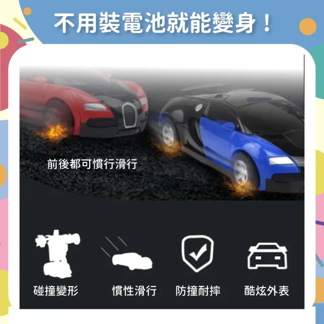 【OhBabyLaugh】碰撞式變形汽車 兩件組(玩具車/慣性車/碰撞變形車/機器人車/跑車/警車/一鍵變形)