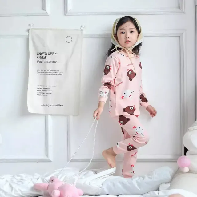 【安朵童舖】現貨韓版兒童薄款棉質長袖套裝女童滿版印花套裝男童睡衣套裝長袖上衣長褲(5)