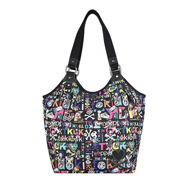 【TOKIDOKI】雙11 TOKIDOKI 黑色LOGO日系卡通圖案尼龍肩背包(黑x彩)