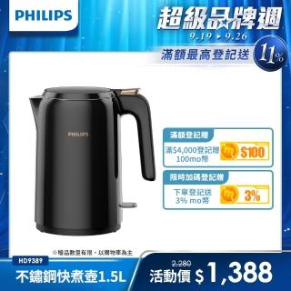 【Philips 飛利浦】1.5L 不鏽鋼快煮壺(HD9389/80)