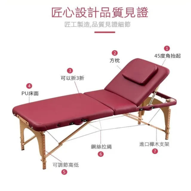 【星優】升級折疊按摩床186*70+配件背包 送方枕 預售15天(免安裝 加厚板材 耐磨皮革 推拿床 美容床 護膚床)
