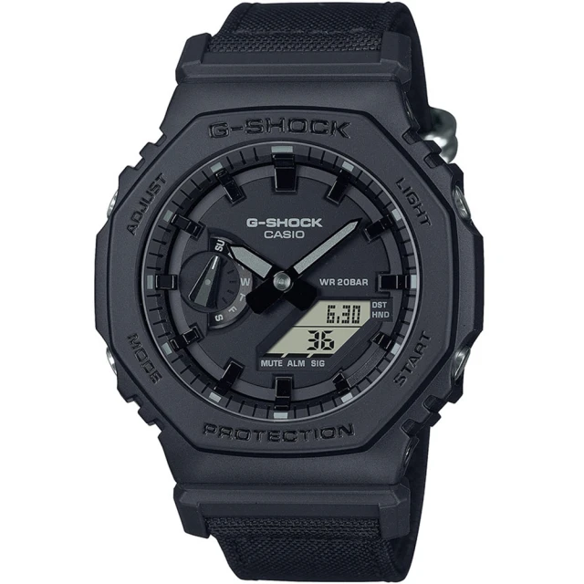 CASIO 卡西歐 G-SHOCK 八角農家橡樹雙顯手錶-尼龍錶帶款(GA-2100BCE-1A/速)