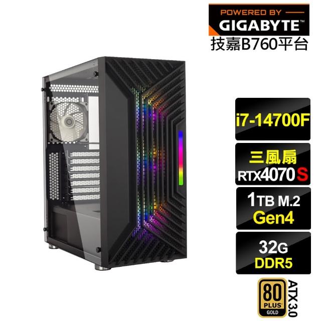 【技嘉平台】i7廿核RTX 4070 SUPER{紅頸雀L62C}電競電腦(i7-14700F/B760/32G/1TB)