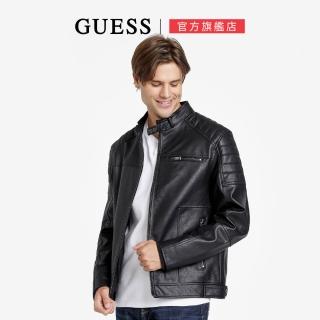 【GUESS】龐克風皮革外套(黑色)