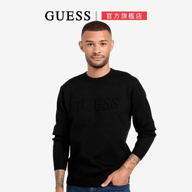 【GUESS】簡約素面長袖棉衣(黑色)