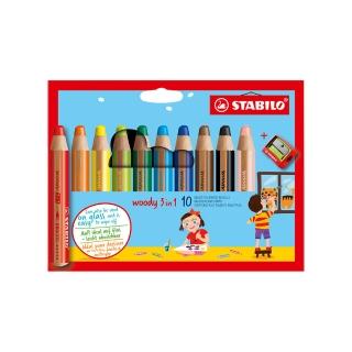 【STABILO】思筆樂 Woody 3合1多用途水彩粉蠟筆 10色附專用削筆器 / 組 880/10-2