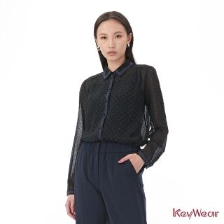 【KeyWear 奇威名品】金蔥織帶車壓雪紡長袖襯衫