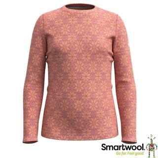 【SmartWool】童 Thermal 美麗諾羊毛控溫圓領長袖排汗衛生衣(SW011557-P14 雪花粉橘)
