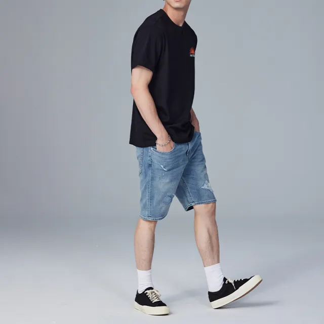 【Lee】男裝 牛仔短褲 / 涼感 901 合身彈性刷破 中淺藍洗水 / Jade Fusion 系列(LB322001480)