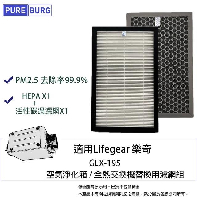 【PUREBURG】適用Lifegear 樂奇GLX195 GLX-195 空氣淨化箱 全熱交換器 PM2.5 HEPA除臭活性碳濾網組