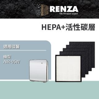 【RENZA】適用 佳醫 AIR-05W 超淨抗過敏清淨機(HEPA+活性碳 濾網 濾芯 濾心)