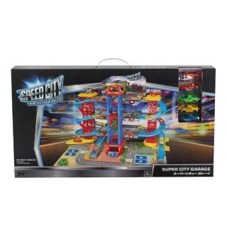 【ToysRUs 玩具反斗城】Speed City極速城市 超級停車場+tomica 限量小車(共附合金車 5入+直升機1入 軌道車)