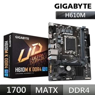 【GIGABYTE 技嘉】H610M K DDR4 主機板+Intel i3-12100F 4核8緒+微星 N210-MD1G/D3 顯示卡(M+C+V組合包)