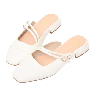 【Ann’S】ANNSTAR Connie聯名-西西里度假小香風雙斜帶低跟穆勒鞋3cm-版型偏小(米白)