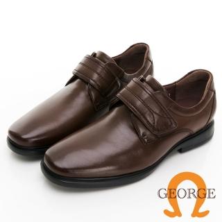 【GEORGE 喬治皮鞋】柔軟羊皮方頭素面黏帶商務皮鞋 -咖 415007BW20