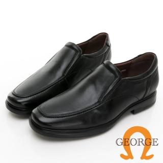 【GEORGE 喬治皮鞋】柔軟羊皮方頭素面直套式商務皮鞋 -黑 415009BW10
