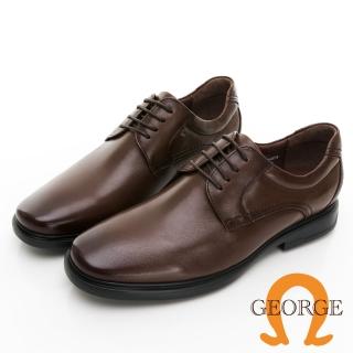 【GEORGE 喬治皮鞋】柔軟羊皮方頭素面綁帶商務皮鞋 -咖 415008BW20