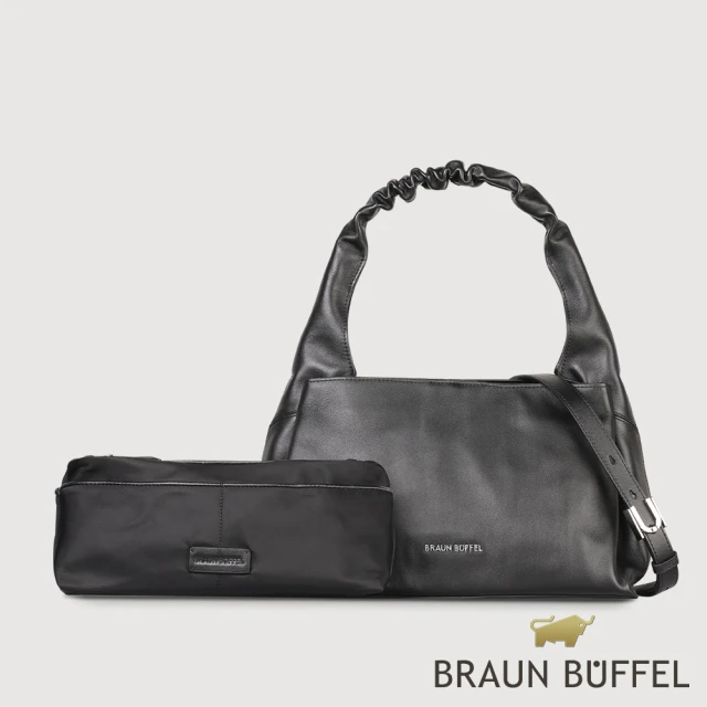 BRAUN BUFFEL 德國小金牛 台灣總代理 薇拉-A 附背帶大肩包-黑色(BF850-52-BK)