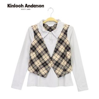 【Kinloch Anderson】格紋背心假兩件長袖上衣 金安德森女裝(KA0475301 灰/藍)