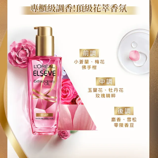 【LOREAL Paris 巴黎萊雅】全新升級 金緻護髮精油玫瑰版/棕色版補充包_90ml(2入組)