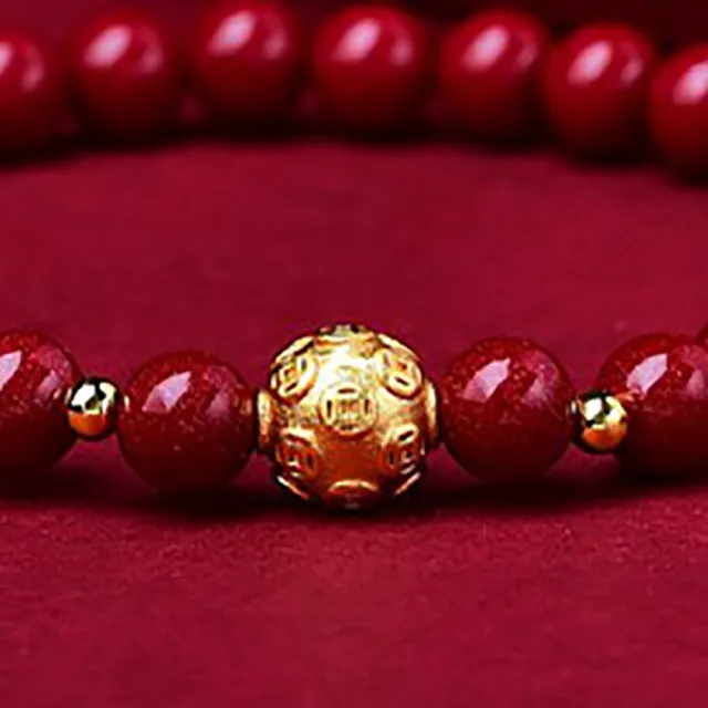 【桃花源創意工坊】硃砂紫金砂男女情侶鍍金球手鍊(手鍊)