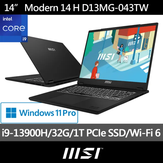 【MSI 微星】14吋i9 輕薄效能筆電(Modern 14 H/i9-13900H/32G/1TB SSD/W11P/D13MG-043TW)