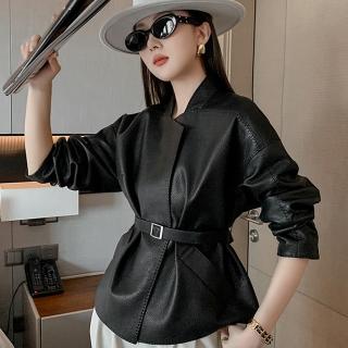 【BRIGA HGY2405】BRIGA HGY2405設計師款廓形山羊皮真皮氣質時尚收腰皮衣外套(HGY2405)