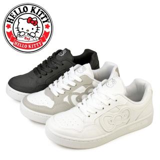 【HELLO KITTY】凱蒂貓 運動鞋 熊貓鞋 小白鞋 板鞋 休閒鞋 綁帶 厚底 臺灣製(白灰、白色、黑色)