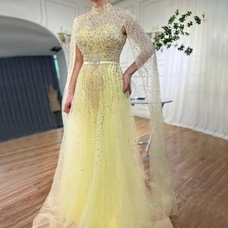 【女神婚紗禮服】高階輕奢閃耀銀河立領長飄袖宴會晚禮服LA70066B金絲黃(婚宴晚會敬酒 拉鍊款禮服)