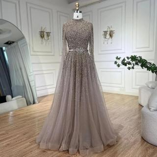 【女神婚紗禮服】高階輕奢閃耀銀河立領長飄袖宴會晚禮服LA70066B焦糖棕(婚宴晚會敬酒 拉鍊款晚禮服)