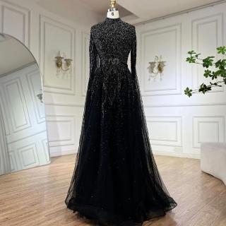 【女神婚紗禮服】高階輕奢閃耀銀河立領長飄袖宴會晚禮服LA70066B星空黑(婚宴晚會敬酒 拉鍊款禮服)