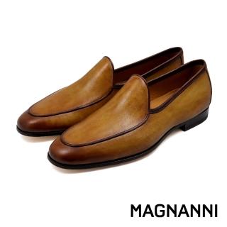 【NAGASHIRO永城皮鞋】MAGNANNI西班牙真皮手工素面裙飾樂福鞋 棕色(23783-CUE)