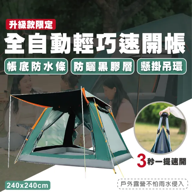 【TAS CAMP】速開帳篷 黑膠防水升級款 240x240cm(開帳篷 快速帳篷 秒開帳篷 四人帳篷 登山帳篷 露營)