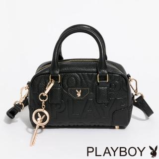 【PLAYBOY】拉鍊手提包附長背帶 Superb系列(黑色)