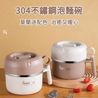【MUAN】304不鏽鋼雙層泡麵碗 學生便攜快餐杯 中空隔熱防燙 便當盒 飯盒(2100ML)