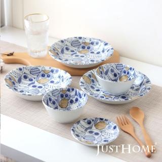 【Just Home】日本製貓頭鷹陶瓷6件碗盤餐具組(日本製 碗 盤 湯盤 餐具)