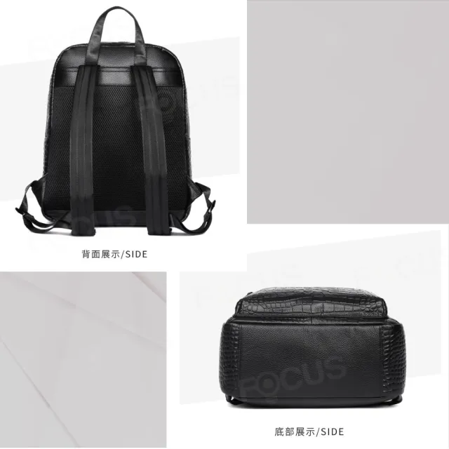 【BAGGLY&CO】雙11 真皮 史特拉鱷魚壓紋頭層牛皮男士後背包(真皮包包 防輕潑水包 商務包 頭層牛