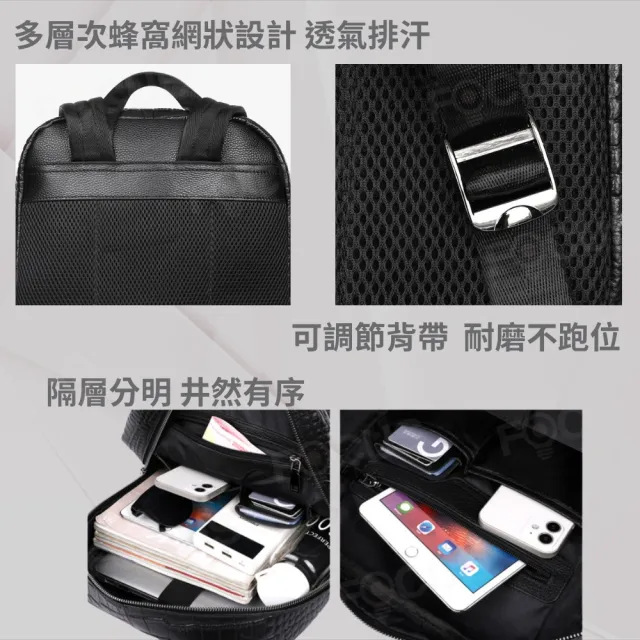 【BAGGLY&CO】雙11 真皮 史特拉鱷魚壓紋頭層牛皮男士後背包(真皮包包 防輕潑水包 商務包 頭層牛