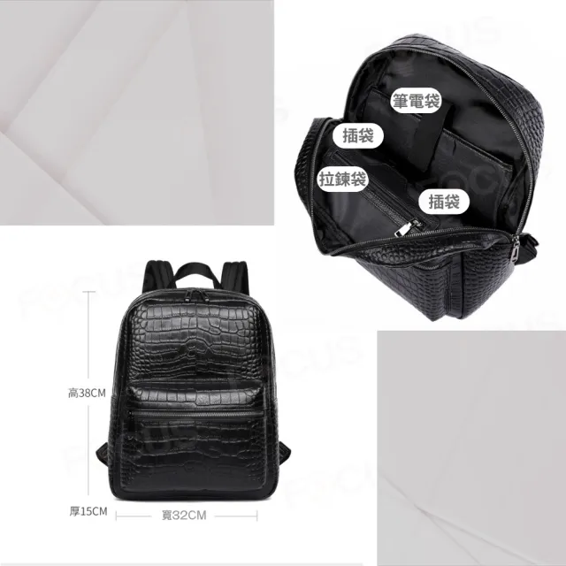 【BAGGLY&CO】雙11 真皮 史特拉鱷魚壓紋頭層牛皮男士後背包(真皮包包 防輕潑水包 商務包 頭層牛