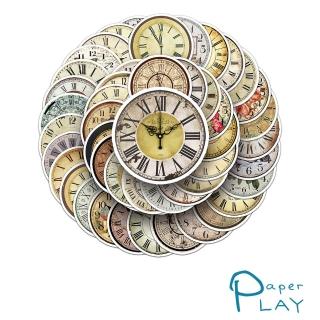【Paper Play】創意多用途防水貼紙-復古懷舊鐘錶 50枚入(防水貼紙 行李箱貼紙 手機貼紙 水壺貼紙)