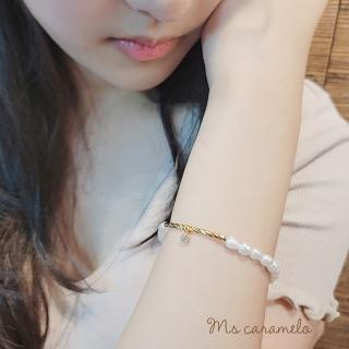 【焦糖小姐 Ms caramelo】925銀鍍K黃(淡水珍珠手鍊)