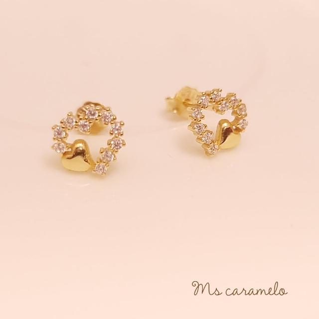 【焦糖小姐 Ms caramelo】925純銀鍍K黃(愛心鋯石耳環)