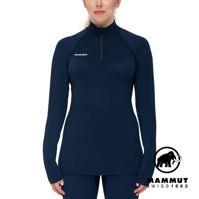 【Mammut 長毛象】Trift Half Zip Longsleeve W 羊毛混紡立領拉鍊長袖排汗衣 海洋藍 女款 #1016-01060