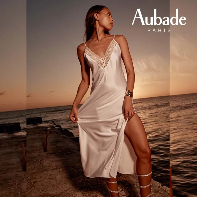 【Aubade】午夜低語蠶絲長襯裙 蕾絲舒適性感睡衣 法國進口 女睡衣(2S-深藍)